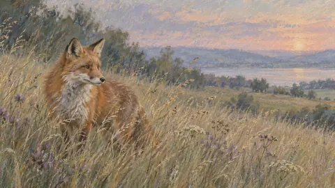 Fox in long grass – soft pastel drawing Frame TV art