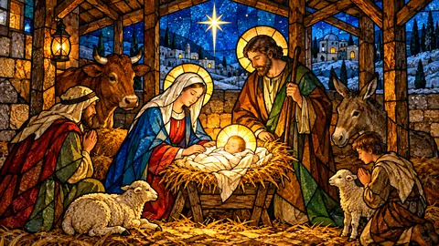 Nativity in luminous stained glass – luminous stained glass design Frame TV art