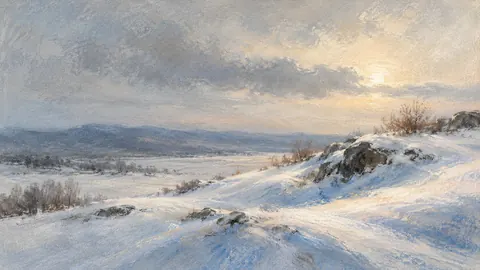 Winter abstraction of snow fields and grey sky – muted pastel organic abstraction Frame TV art