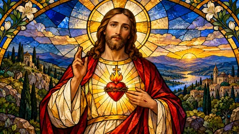 Sacred Heart in luminous stained glass – luminous stained glass design Frame TV art
