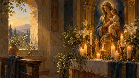 Candles burning before a side altar – atmospheric oil painting Frame TV art