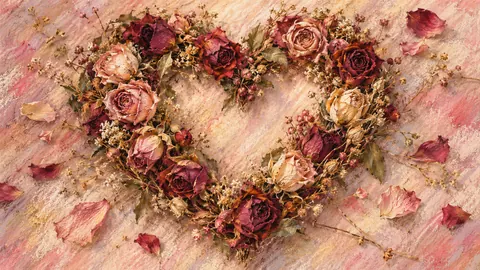 Valentine heart-shaped wreath of dried roses – soft pastel drawing Frame TV art