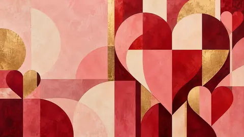Valentine hearts in a flat geometric pattern – jewel-tone geometric modernism Frame TV art