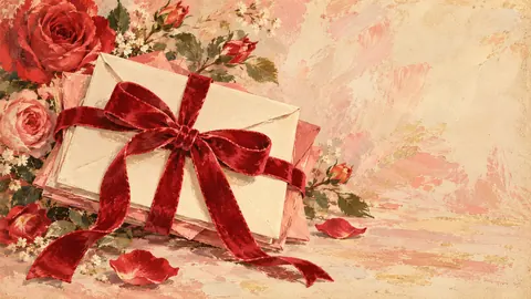 Valentine plain envelopes tied with velvet ribbon – vintage valentine's card illustration Frame TV art