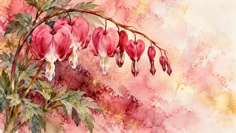 Valentine bleeding hearts on an arching stem – botanical watercolor Frame TV art