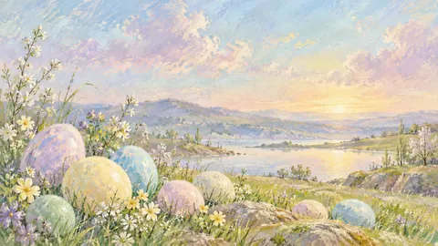 Easter pastel abstraction of soft egg forms – muted pastel organic abstraction Frame TV art