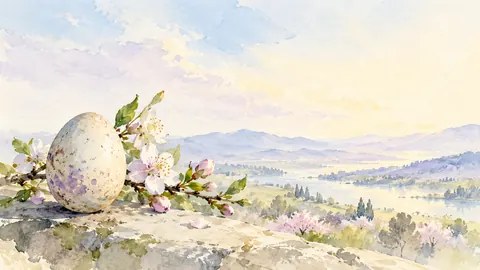 Easter minimal single egg and a blossom sprig – minimal ink and wash Frame TV art