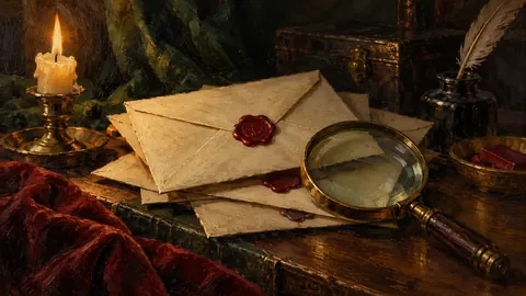 Wax-sealed envelopes and a magnifying glass – tonal oil painting Frame TV art
