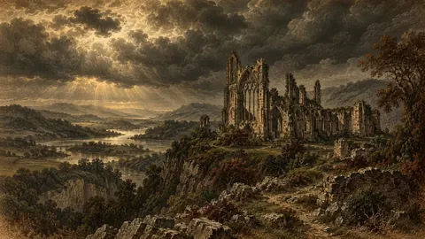 Ruined abbey under a heavy sky – vintage plate engraving Frame TV art