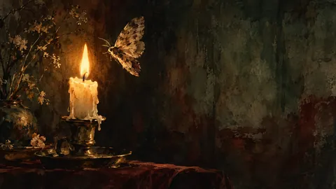 Moth drawn to a candle flame – minimal ink and wash Frame TV art