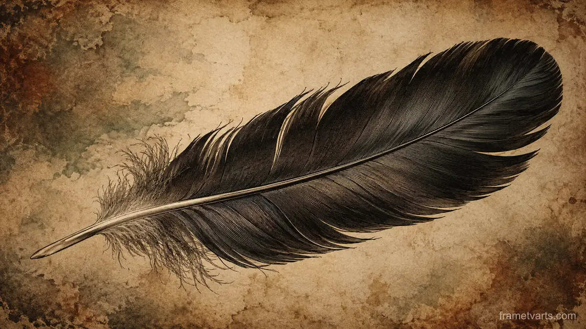 Anatomical study of a single black feather – vintage plate engraving Samsung Frame TV art, 4K