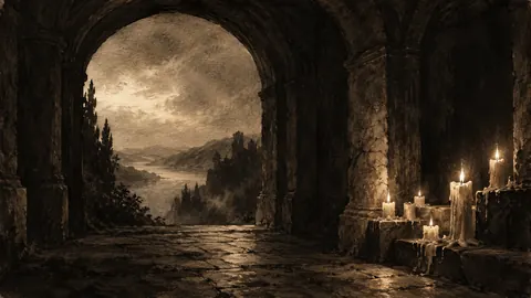 Candles guttering in a dark stone archway – monochrome minimalist abstraction Frame TV art