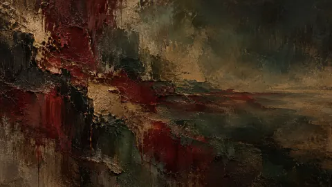 Dark abstraction of oxblood and charcoal layers – earth-tone textured abstraction Frame TV art
