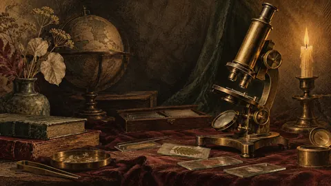 Antique microscope and glass slides – vintage plate engraving Frame TV art