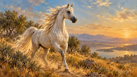 Arabian horse portrait with a flowing mane – tonal oil painting Frame TV art