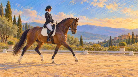 Dressage horse and rider in a sand arena – soft pastel drawing Frame TV art