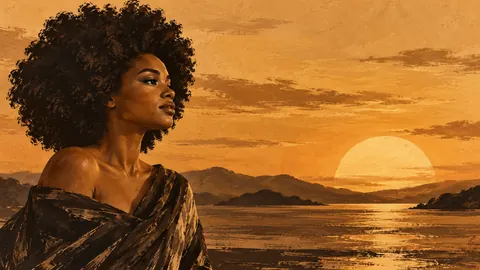 Black woman silhouette with an afro against a sunset – monochrome minimalist abstraction Frame TV art