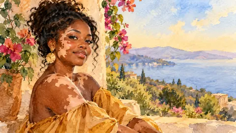 Black woman with vitiligo, serene portrait – loose watercolor Frame TV art