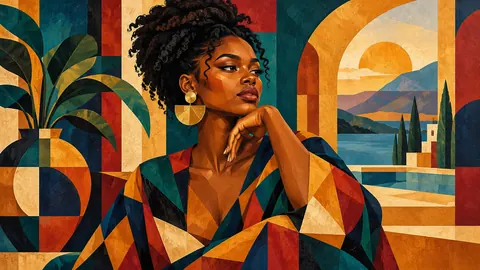 Black woman in a jewel-tone geometric portrait – jewel-tone geometric modernism Frame TV art