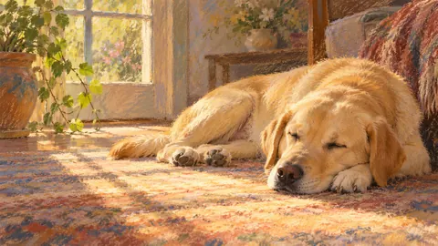 Yellow Labrador asleep in a sunbeam – chalk pastel study Frame TV art