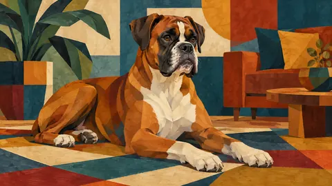 Boxer dog portrait in color-block – jewel-tone geometric modernism Frame TV art