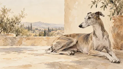 Greyhound at rest, elegant profile – minimal ink and wash Frame TV art