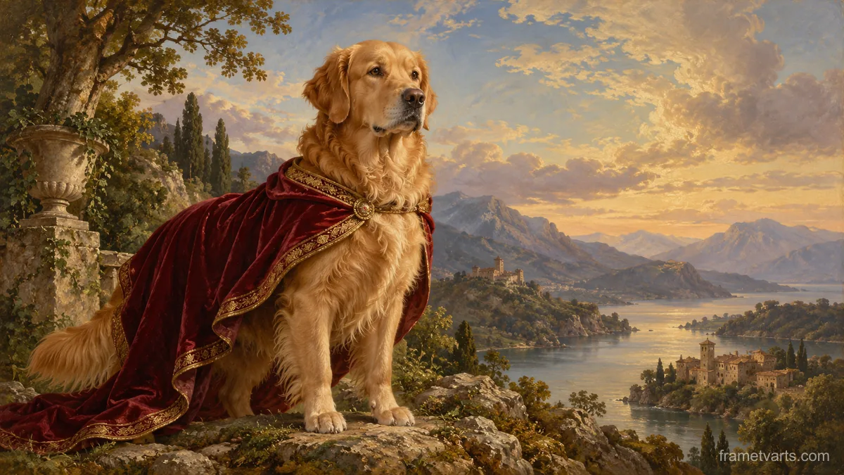 Royal portrait of a dog in a velvet cape – classical devotional oil painting Samsung Frame TV art, 4K