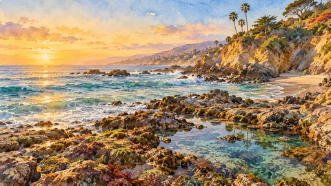 Laguna Beach coves and tide pools – elegant watercolor Frame TV art