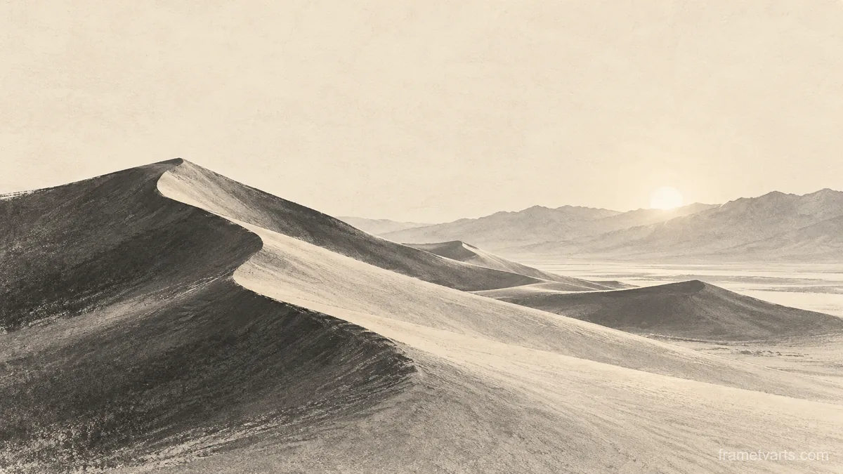 Sand dunes in Death Valley at first light – monochrome minimalist abstraction Samsung Frame TV art, 4K