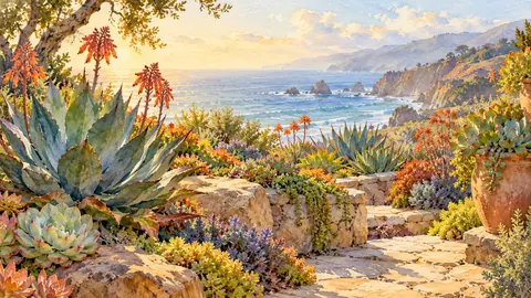 Succulent garden in soft morning light – botanical watercolor Frame TV art