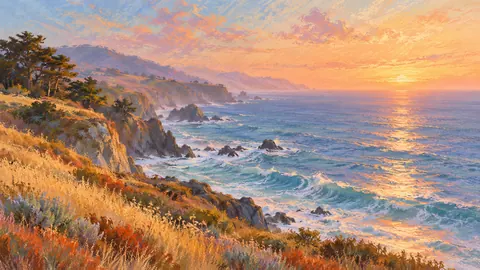 Pacific sunset abstraction in pastel bands – muted pastel organic abstraction Frame TV art