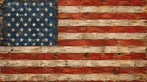 Weathered American flag painted on old barn boards – earth-tone textured abstraction Frame TV art