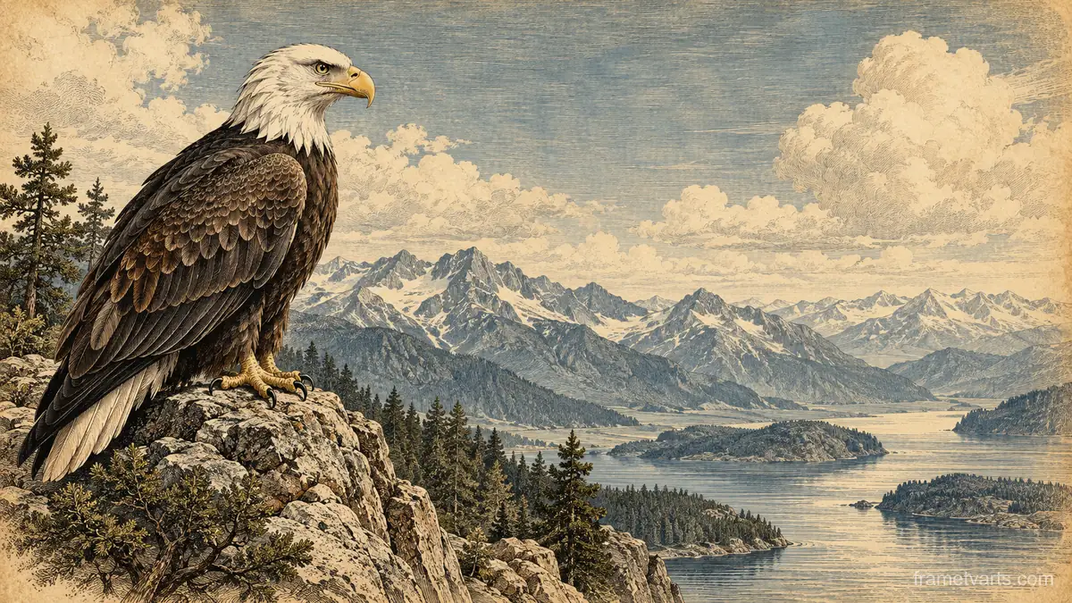 Bald eagle portrait in vintage engraving – vintage plate engraving Samsung Frame TV art, 4K