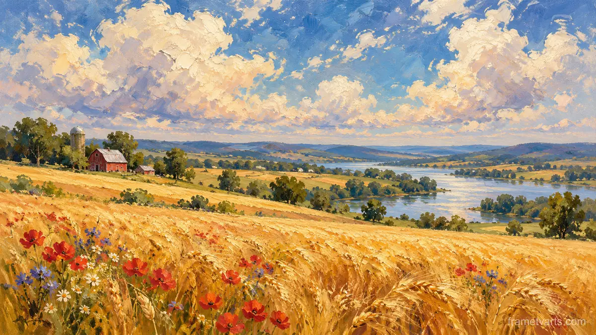 Amber waves of grain under a big sky – impressionist oil painting Samsung Frame TV art, 4K