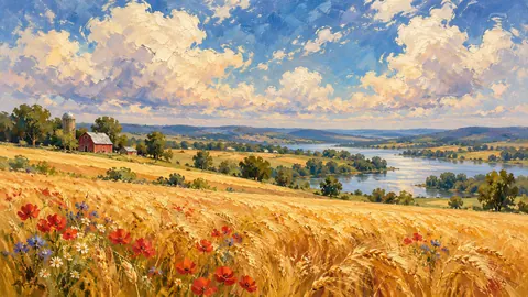 Amber waves of grain under a big sky – impressionist oil painting Frame TV art