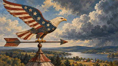 Patriotic weathervane eagle against storm clouds – americana folk painting Frame TV art