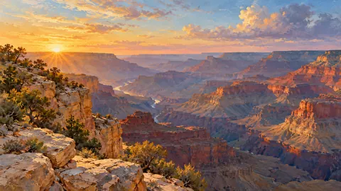 Grand canyon rim at sunrise – atmospheric oil painting Frame TV art