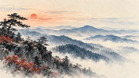 Great Smoky Mountains in blue haze – zen sumi-e ink wash Frame TV art