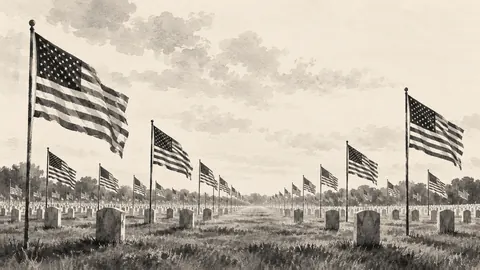 Memorial Day rows of flags on a green field – monochrome minimalist abstraction Frame TV art
