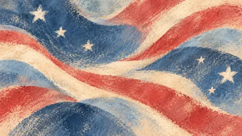Stars and stripes abstraction in faded denim tones – muted pastel organic abstraction Frame TV art
