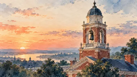 Brick bell tower of an old statehouse at dawn – minimal ink and wash Frame TV art