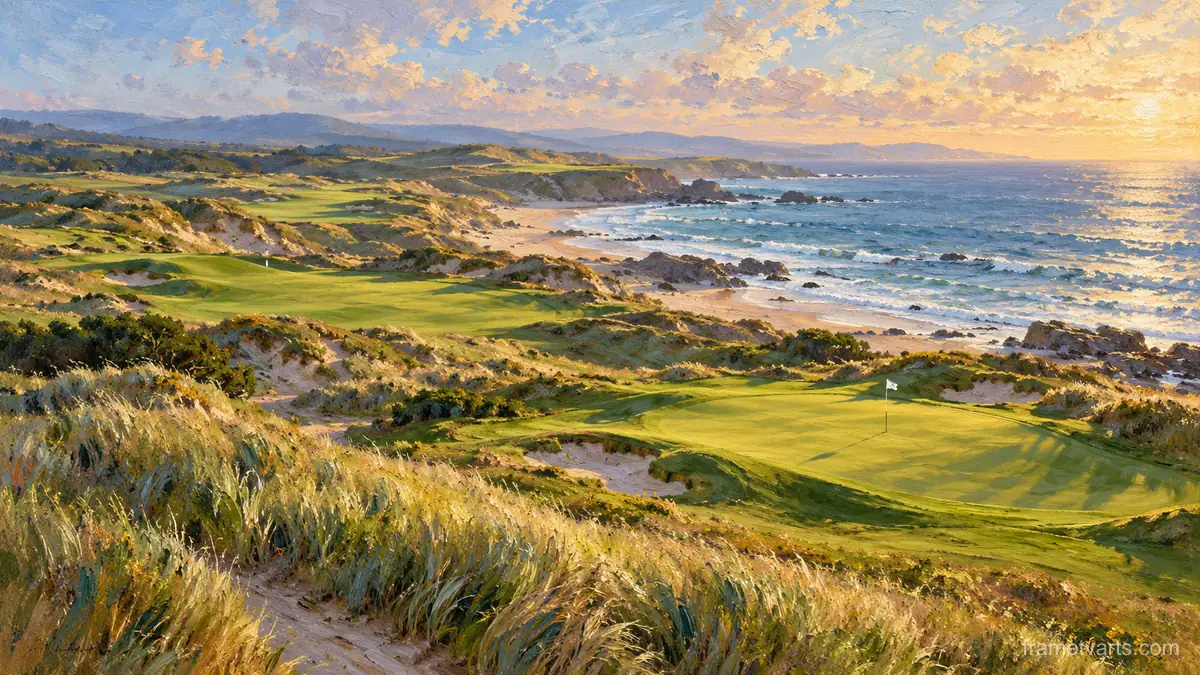 Links golf course in dunes by the sea – impressionist oil painting Samsung Frame TV art, 4K