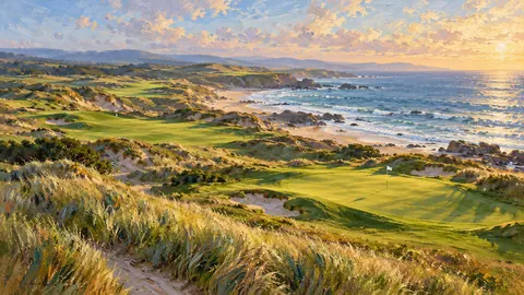 Links golf course in dunes by the sea – impressionist oil painting Frame TV art