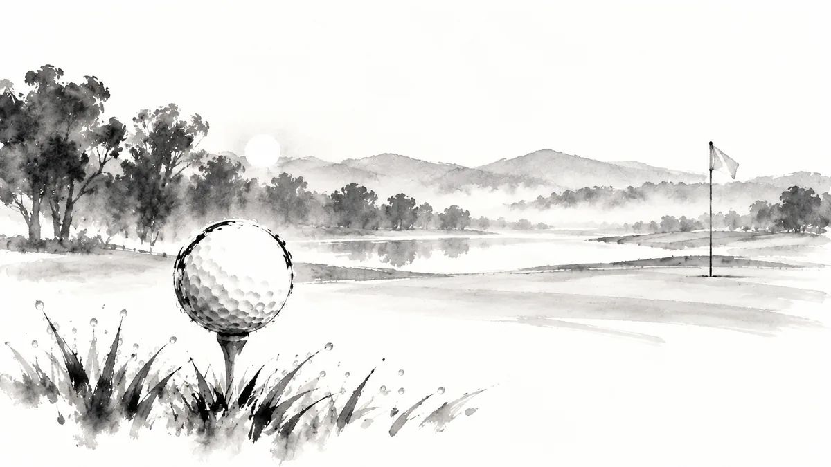Golf ball on a tee with dew – minimal ink and wash Samsung Frame TV art, 4K