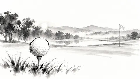 Golf ball on a tee with dew – minimal ink and wash Frame TV art