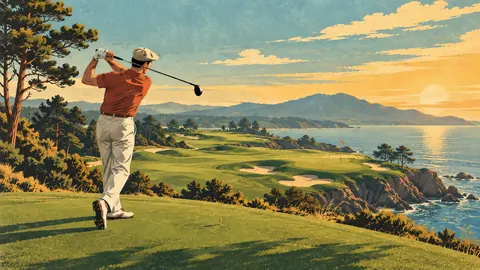 Retro mid-century golfer mid-swing – retro mid-century illustration Frame TV art