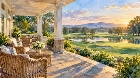 Clubhouse veranda with wicker chairs – loose watercolor Frame TV art
