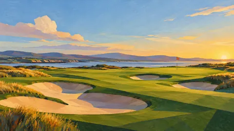 Bunker shapes in a fairway, minimal abstraction – jewel-tone geometric modernism Frame TV art