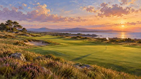 Final green at dusk with long shadows – tonal oil painting Frame TV art