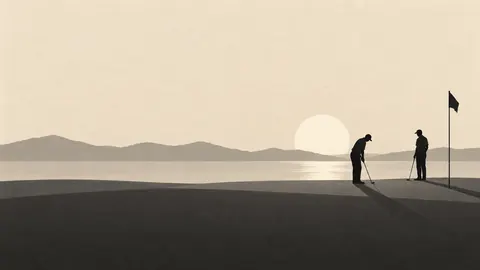 Golfers in silhouette against a sunset – monochrome minimalist abstraction Frame TV art